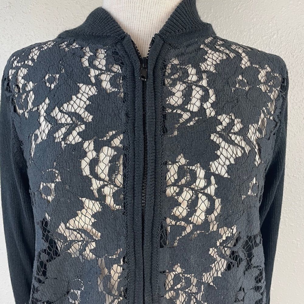 Fever Black Lace Full Zip Style Cardigan Size L - Picture 2 of 7